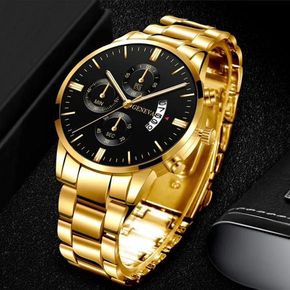 Mens Geneva Stainless Steel Fashion Gold Watch - Picture 3 of 4
